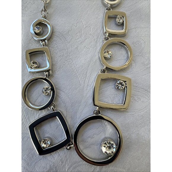 WHBM Silver Tone Black CZ Reversible Chain Chain Statement Necklace NEW - Picture 6 of 14